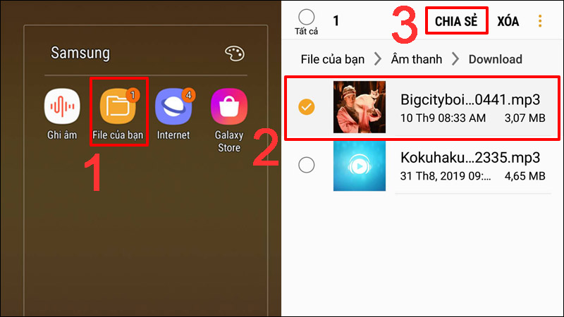 Chia sẻ nhạc từ file nhạc trên điện thoại